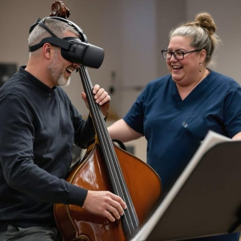 A double bassist undergoing VR gaze analysis