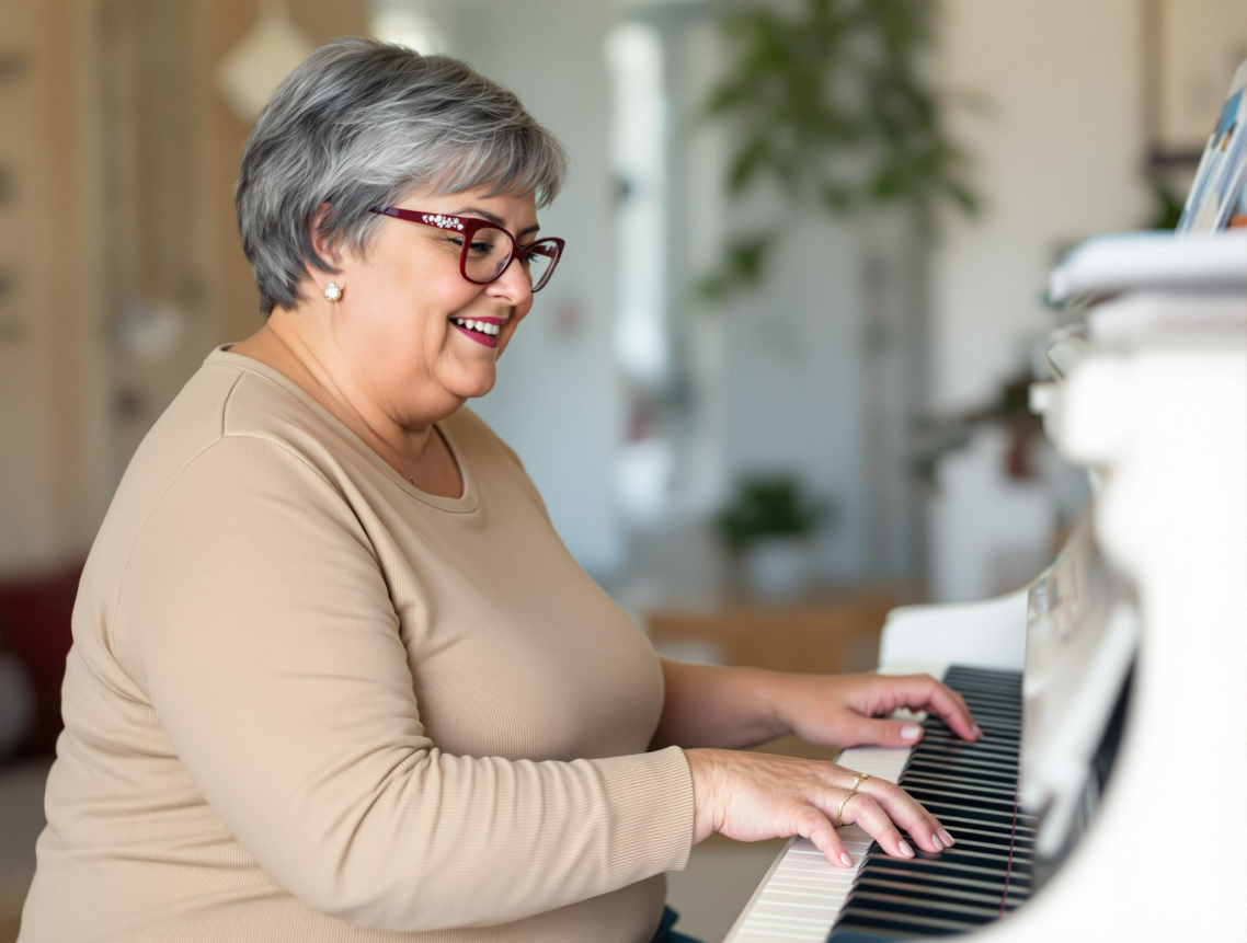Thanks to her new musicians glasses Diane has returned to playing the piano