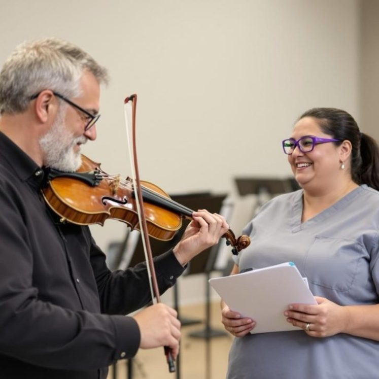 Violinist vision assessment with Performing Arts Vision Care